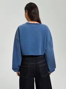 StreetHx Sudadera suelta de corte caja de cuello redondo de unicolor y lavada para mujer