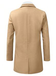 Manfinity Homme 男士纯色前扣长袖休闲商务夹克，男士风衣，秋季男士服装，卡其色大衣 - 卡其色 - 查看 2