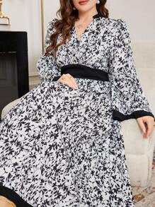 Modelyn 大码纯色拼布长袖休闲长裙 - 彩色 - 查看 3