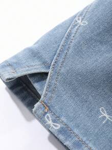 Dazy Kids Tween Girl Allover Print Denim Shorts, Summer,Back To School Clothes - Medium Wash - View 7