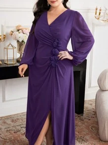 Modelyn Plus Size Solid Color Elegant Casual Everyday Dress - Purple - View 7