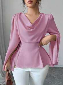 SHEIN Unity Bluză decoltată cu drapaj elegantă cu talie cu legături mari