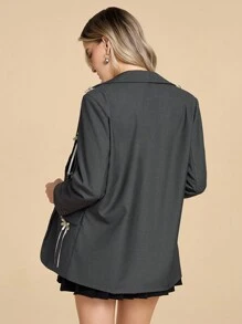 ROMWE Kawaii Women's Bow Decor Long Sleeve Button Front Casual Blazer Jacket - Grey - View 4