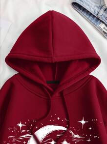 SHEIN EZwear Plus Size Plain Pocket Print Casual Hoodie