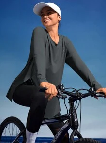 In My Nature Top à manches longues, fendu, couleur unie, décontracté, pour femmes. Vêtements de randonnée pour femmes