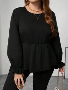 SHEIN Frenchy Plus Size Color Block Long Sleeve Casual Shirt, Everyday Wear