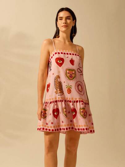 CAJUNI Vestido de verano informal, casual, para vacaciones y playa con tirantes de mujer, estampado tropical de leopardo y ojo bohemio