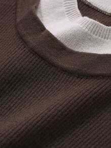 Dazy-Less Top de punto con bloqueo de color y parches para mujeres - Marrón - Ver 7