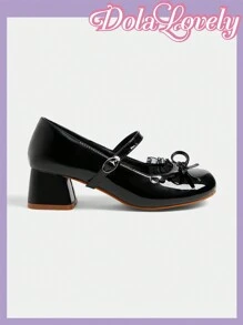 Dola Lovely Bombas con tacón ancho, punta redonda, escote bajo, lazo en la correa posterior. Zapatos de tacón alto de moda para dama, adecuados para la primavera, descanso de primavera y Pascua