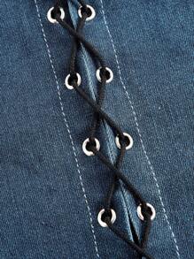 SHEIN MOD 前部系带不对称下摆牛仔复古修身上衣