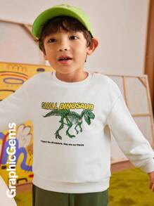 2pcs Young Boys Dinosaur Print Crew Neck Sweatshirt & Cargo Sweatpants Set - White - View 6