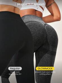 GLOWMODE 无缝收腹提臀格子透气紧身裤 中等强度健身慢跑健身房训练 - 灰色 - 查看 2