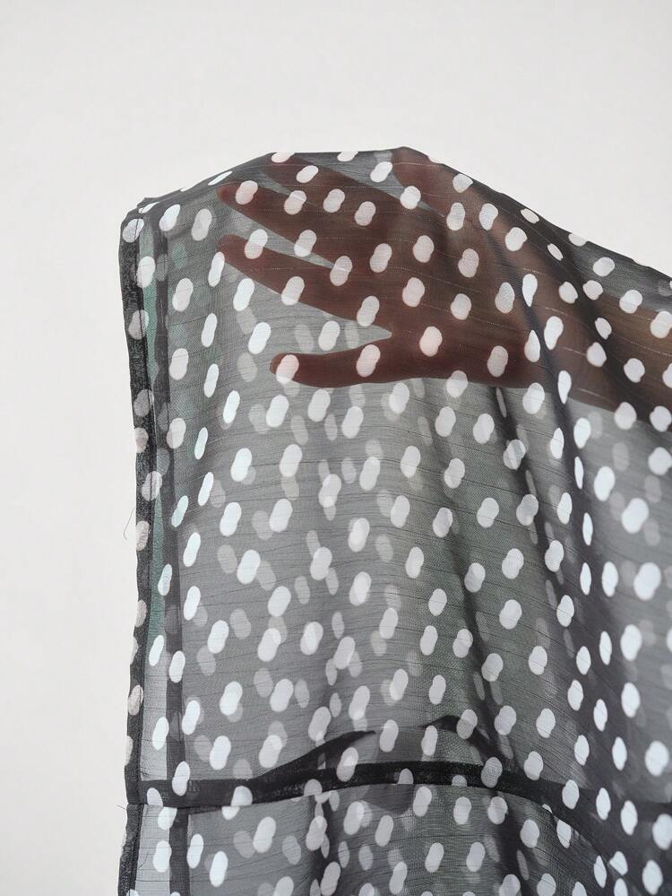 MOTF STUDIO POLKA DOT TIE NECK LONG SLEEVE SHEER BLOUSE, SPRING BLOUSE