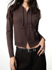 LYSMO Women Solid Color Long Sleeve Zip Front Hoodie Cardigan, For Ramadan