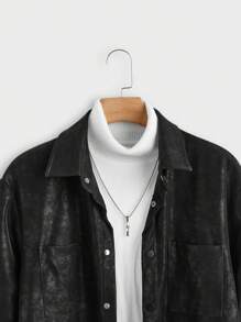 Manfinity VCAY 秋季编织修身常规休闲外套，外出黑色休闲法兰绒外套，适合朋友、丈夫、男朋友的礼物 - 黑色 - 查看 4