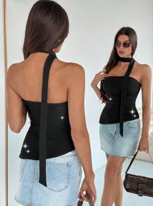 SHEIN Essnce Top casual ajustado y sencillo de unicolor tipo bandeau para uso diario de mujeres