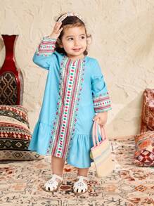 SHEIN Babygirl 可爱几何图案长袖连衣裙，春夏 - 彩色 - 查看 6