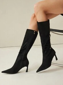 MOTF PREMIUM 2024 NEW SUEDE STILETTO KNEE-HIGH BOOTS FOR WOMEN, NEW YEAR HOLIDAY