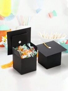 10/20/30/50pcs, Graduation Hat Candy Gift Box, Graduation Ceremony Party Sweet Cookie Chocolate Gift Box, Graduation Table Decorations With Gold Tassels, New Year Decor Valentine's Day, Valentines Wedding, Birthday - Black - View 5