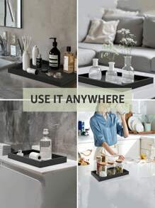 2 尺寸浴室梳妆台托盘厨房水槽托盘厕所水箱托盘浴室柜台收纳器香水珠宝钥匙珠宝戒指蜡烛托盘浴室梳妆台托盘厨房水槽托盘厕所水箱托盘浴室柜台收纳器香水珠宝钥匙珠宝戒指蜡烛托盘 - 黑色 - 查看 6