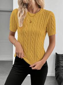 EMERY ROSE 潮流欧美秋冬博主同款别致3D扭绳装饰圆领针织衫 - 芥末黃 - 查看 3
