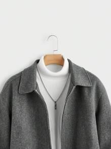 Manfinity VCAY 男式梭织宽松插肩领拉链夹克 - 淺灰色 - 查看 4