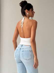 SHEIN Privé Valentine Day Women's Elegant Minimalist Charm Fashion Sexy Party & Music Festival Vibe Mesh Floral Print Halter Plunging Neck Backless Bodycon  Tank Top
