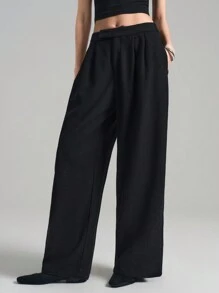 Ontre Women's 2025 New Spring Black Pleated Wide Leg Loose Casual Pants With Pockets - Black - View 8