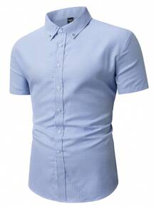 Manfinity Mode Men's Plaid Front Button Short Sleeve Casual Top, Daily Wear
