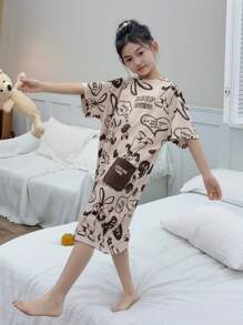 DAZY Tween Girl' Round Neck All-Over Print Casual Loungewear - Beige - View 3