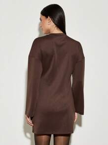 AiiRZ 超大长袖修腰 T 恤连衣裙 - 咖啡棕 - 查看 2
