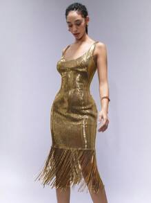 Aveloria Affinna Vestido ajustado sin mangas con lentejuelas y adornos con flecos para el Día de San Valentín para mujer, primavera/verano