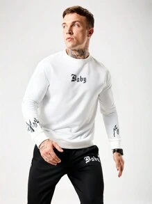 Manfinity Sport Corelite Men's Letter Print Crew Neck Long Sleeve T-Shirt And Pants Sports Suit