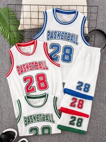 6 Sets Informal de deportes para preadolescentes con parte superior de tirantes estampada con letras y números en cuello acanalado y pantalones cortos de 2 piezas de punto, 3 diseños, adecuado para escuela, jardín, playa, cumpleaños, primavera/verano/otoño/invierno