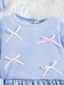 SHEIN 2pcs Young Girl Sets - Ruffle Hem Long Sleeve Sweater With Flared Pants, Thick & Comfortable Winter Fashion Look - Blue - View 7