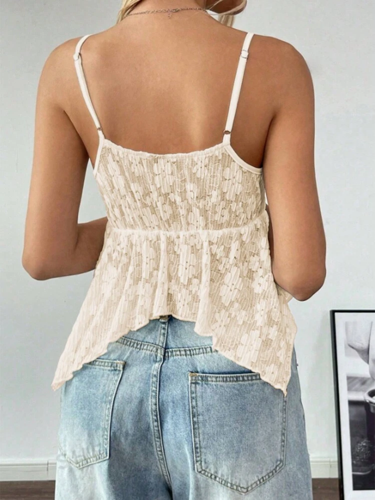 SHEIN ChicEase Asymmetrical Hem Women White Lace Camisole For