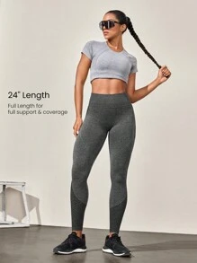 GLOWMODE 无缝收腹提臀格子透气紧身裤 中等强度健身慢跑健身房训练 - 灰色 - 查看 5