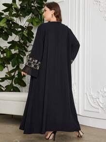 Al Najma Plus Size Women's Floral Embroidered Flared Sleeve Chiffon Patchwork Loose Comfortable Luxurious Arabic Style Robe, Modest Abaya