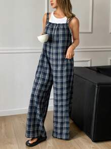 DAZY 宽松格子连体裤家居服睡衣