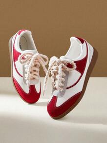 CUCCOO EASI Tenis deportivos casuales de mujer con parches simples - Rojo y blanco - Ver 6
