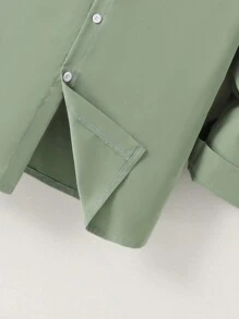 SHEIN Teen Boy Front Button Long Sleeve Pocket Casual Shirt, Minimalist Style