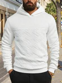 Manfinity Homme Men's Solid Color Long Sleeve Hooded Casual Sweatshirt, White Hoodie, Autumn/Winter