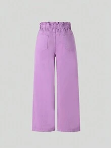 Girls' Elastic Waistband Adjustable Drawstring Casual All-Match Simple Classic Purple Denim Wide-Leg Pants
