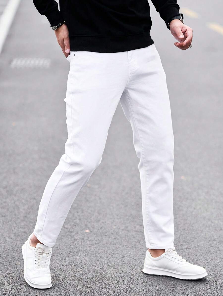 Manfinity Homme 男式休闲修身牛仔裤，带口袋 - 白色 - 查看 1