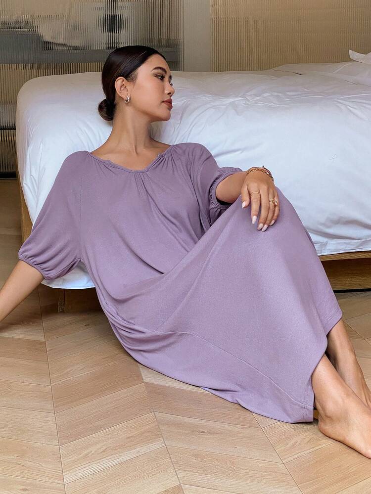 Soft & Comfortable Solid Color Loose Fit Ladies' Sleepwear Dress Pajama