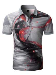 Manfinity Homme Men's Front Button Short Sleeve Printed Casual Polo Shirt - Multicolor - View 3