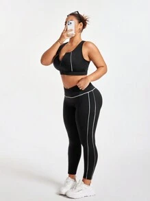 SHEIN Sport Studio Women's Plus Size Running Fitness Sports Bra Set