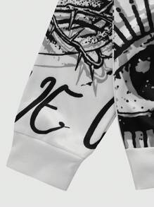 Manfinity EMRG 男士秋冬眼睛印花拉链连帽休闲运动衫 - 彩色 - 查看 6