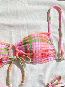 Swim Mod Conjunto de bikini de dos piezas de ropa de playa para primavera de mujer, de tela con estampado único, con doble tira y lazo, para fiesta en la playa, en colores variados - Multicolor - Ver 6