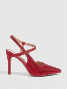 CUCCOO SZL Red Rhinestone Decor Women's Simple Practical Versatile High Heel Pumps - Red - View 11